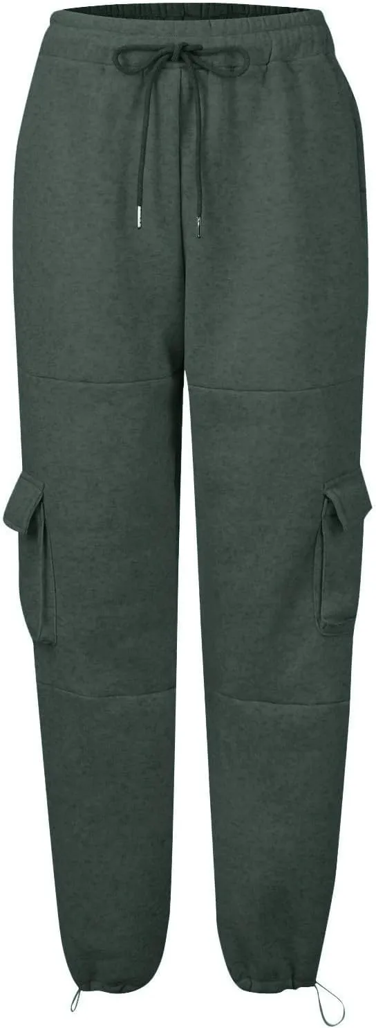 Cargo Joggers for Women Athletic High Waisted Fleece Sweatpants with Pockets Comfy Workout Elastic Waist Pants