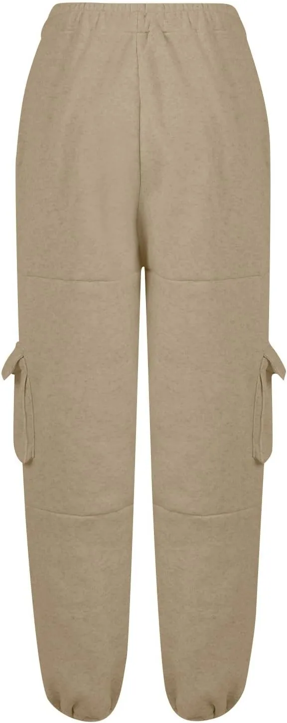 Cargo Joggers for Women Athletic High Waisted Fleece Sweatpants with Pockets Comfy Workout Elastic Waist Pants