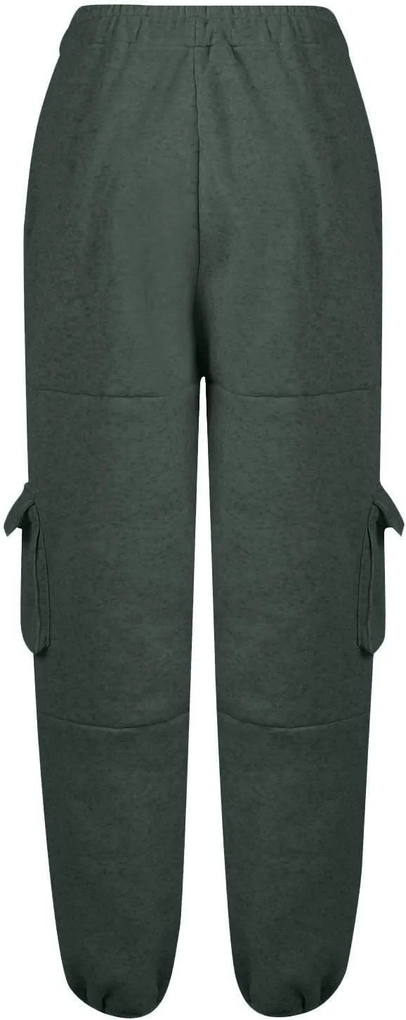 Cargo Joggers for Women Athletic High Waisted Fleece Sweatpants with Pockets Comfy Workout Elastic Waist Pants