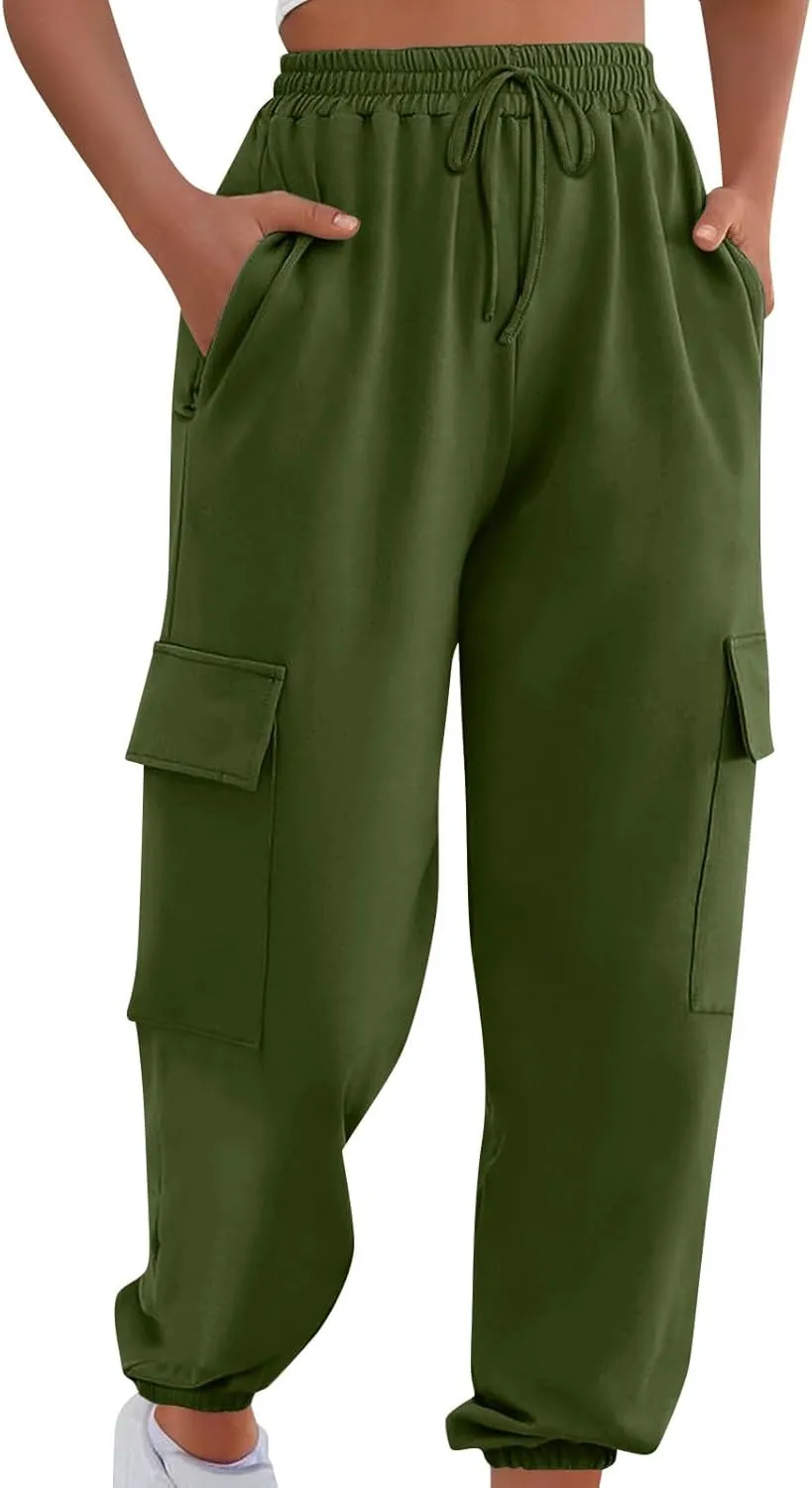 Cargo Joggers for Women Baggy High Waisted Sweatpants with Pockets Trendy Comfy Loose Workout Pants Jogging Pants
