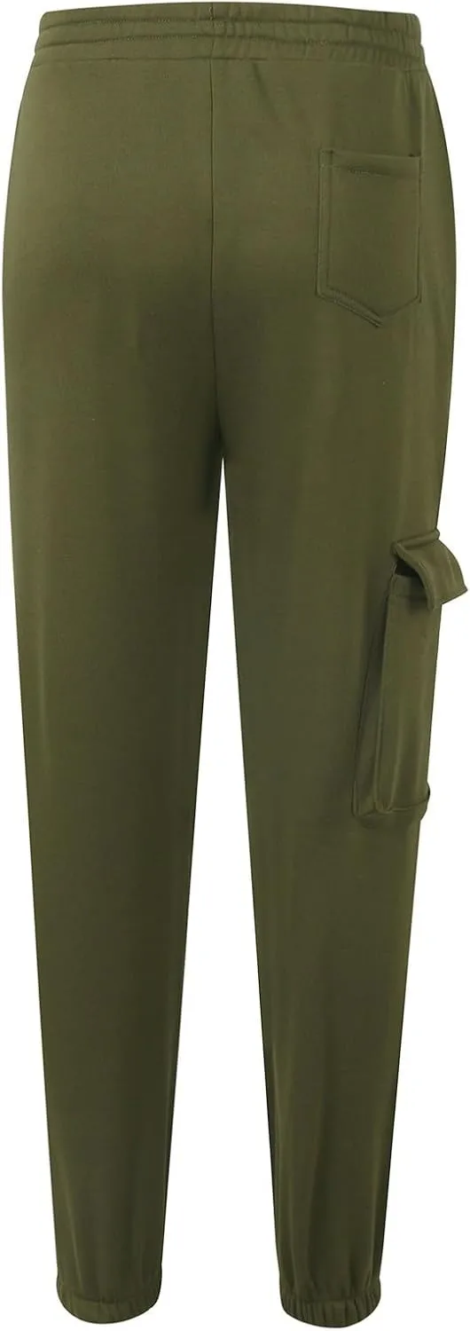 Cargo Joggers for Women Casual Baggy Elastic High Waisted Cropped Sweatpants Trendy Fleece Lined Pants with Pockets