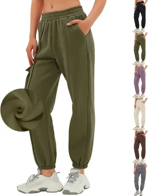 Cargo Joggers for Women Casual Baggy Elastic High Waisted Cropped Sweatpants Trendy Fleece Lined Pants with Pockets