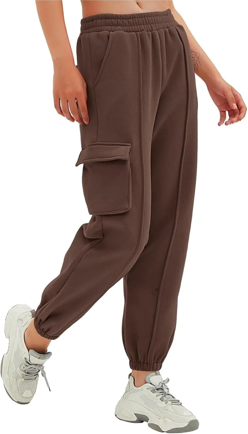 Cargo Joggers for Women Casual Baggy Elastic High Waisted Cropped Sweatpants Trendy Fleece Lined Pants with Pockets
