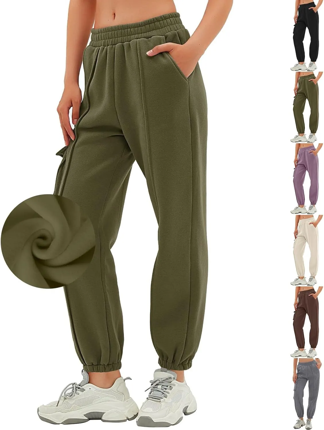 Cargo Joggers for Women Casual Baggy Elastic High Waisted Cropped Sweatpants Trendy Fleece Lined Pants with Pockets
