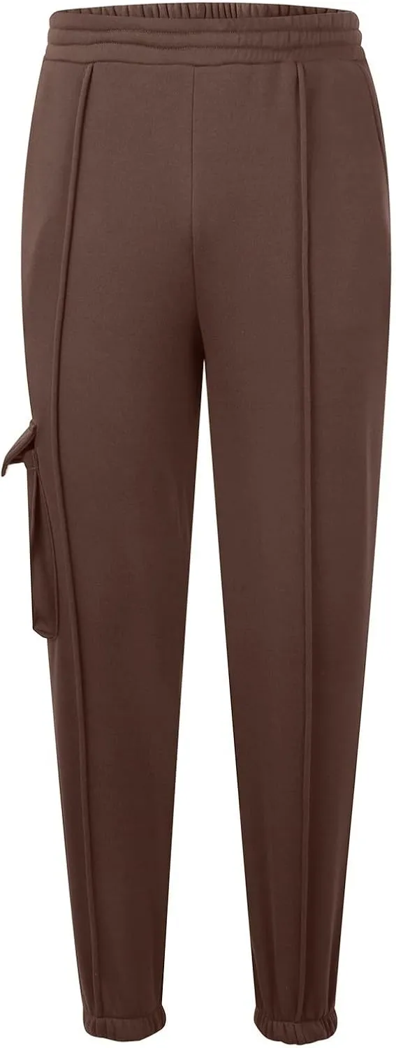 Cargo Joggers for Women Casual Baggy Elastic High Waisted Cropped Sweatpants Trendy Fleece Lined Pants with Pockets