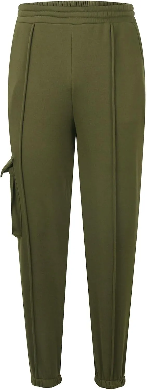 Cargo Joggers for Women Casual Baggy Elastic High Waisted Cropped Sweatpants Trendy Fleece Lined Pants with Pockets