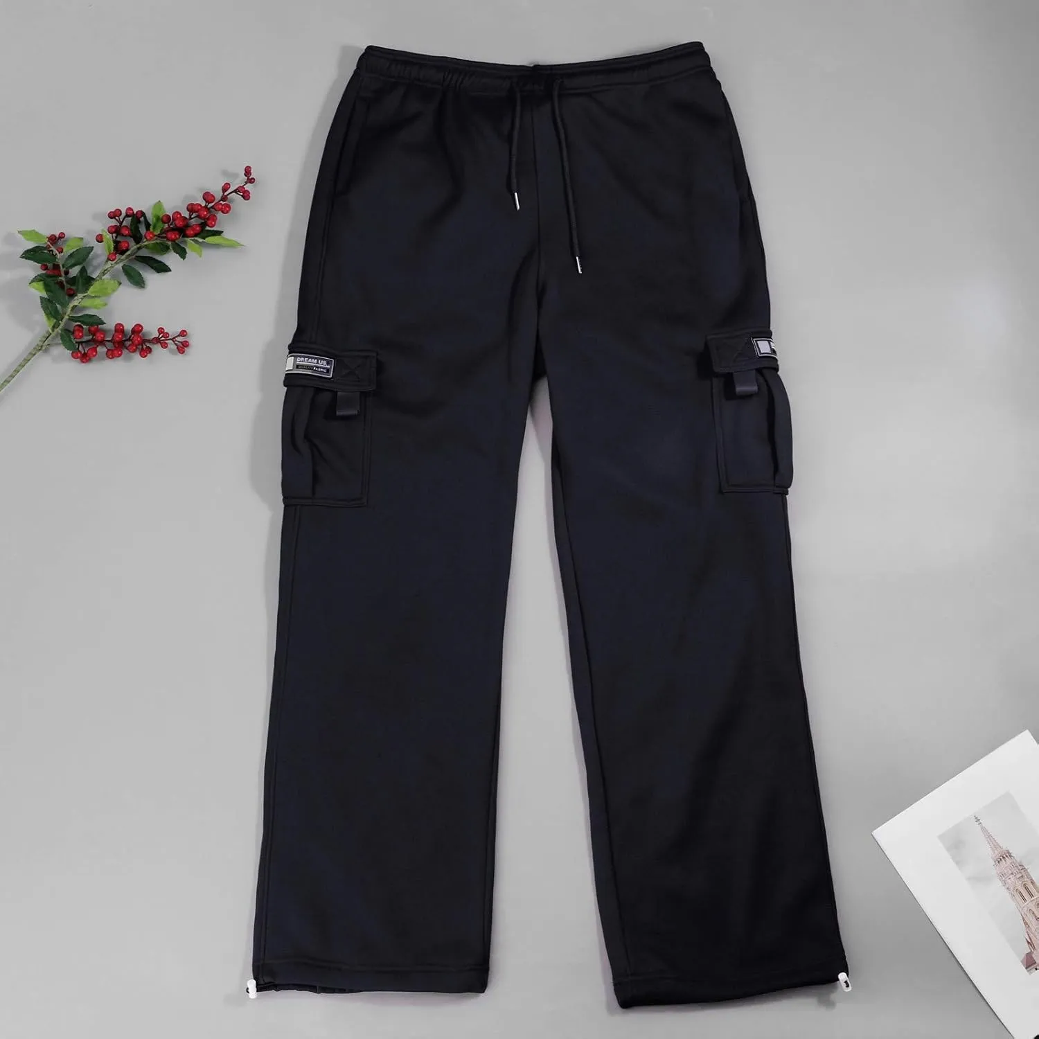 Cargo Sweatpants for Men Baggy Plus Size Drawstring Waist Joggers with Pockets Open Bottom Sweat Pants Cargo Pants