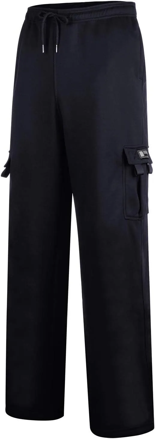 Cargo Sweatpants for Men Baggy Plus Size Drawstring Waist Joggers with Pockets Open Bottom Sweat Pants Cargo Pants