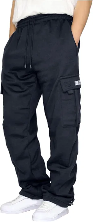 Cargo Sweatpants for Men Baggy Plus Size Drawstring Waist Joggers with Pockets Open Bottom Sweat Pants Cargo Pants