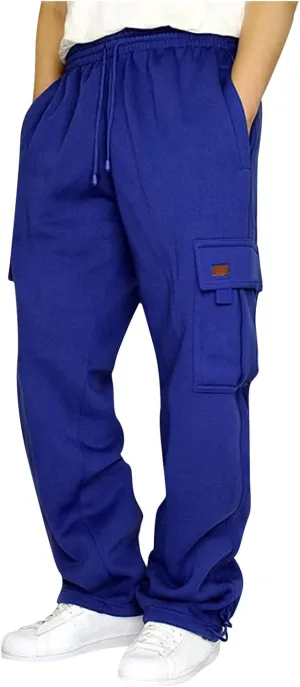 Cargo Sweatpants for Men Plus Size Drawstring Waist Open Bottom Sweatpants Comfy Cotton Lounge Pants with Pockets