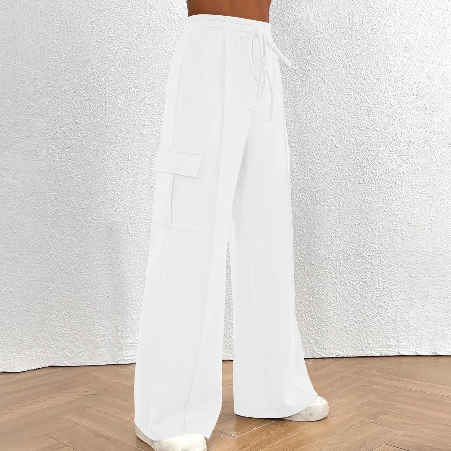 Cargo Sweatpants for Women Baggy Fleece Lined Joggers with Pockets Athletic High Waisted Wide Leg Lounge Pants