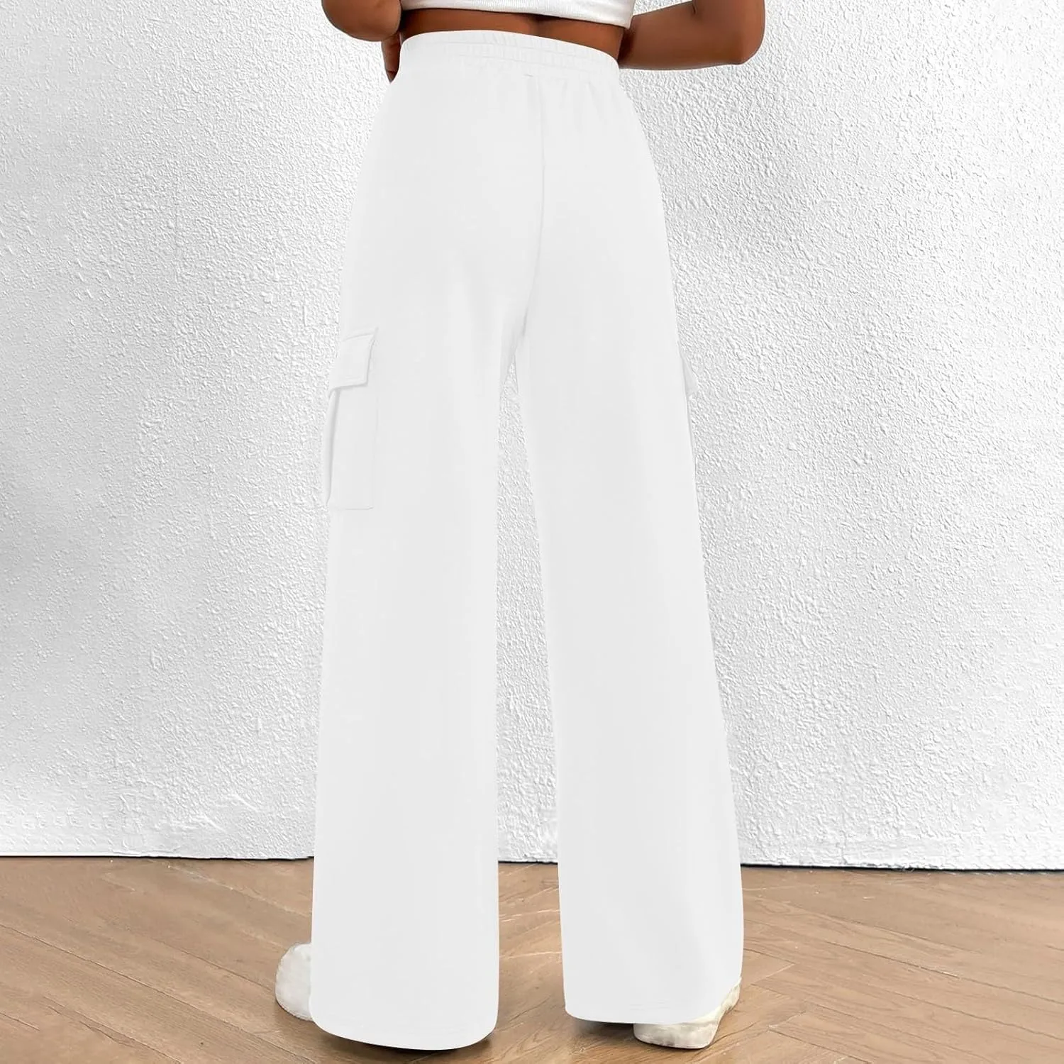 Cargo Sweatpants for Women Baggy Fleece Lined Joggers with Pockets Athletic High Waisted Wide Leg Lounge Pants