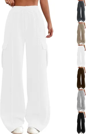 Cargo Sweatpants for Women Baggy Fleece Lined Joggers with Pockets Athletic High Waisted Wide Leg Lounge Pants