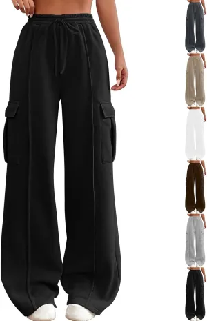Cargo Sweatpants for Women Baggy Fleece Lined Joggers with Pockets Athletic High Waisted Wide Leg Lounge Pants