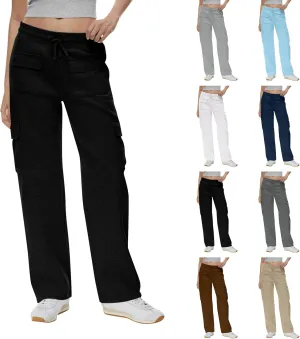 Cargo Sweatpants for Women Fleece Baggy Wide Leg Sweatpants Low Rise Lounge Pants with Pockets Cargo Joggers