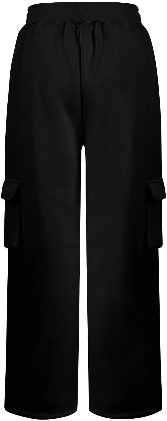 Cargo Sweatpants for Women Fleece Baggy Wide Leg Sweatpants Low Rise Lounge Pants with Pockets Cargo Joggers
