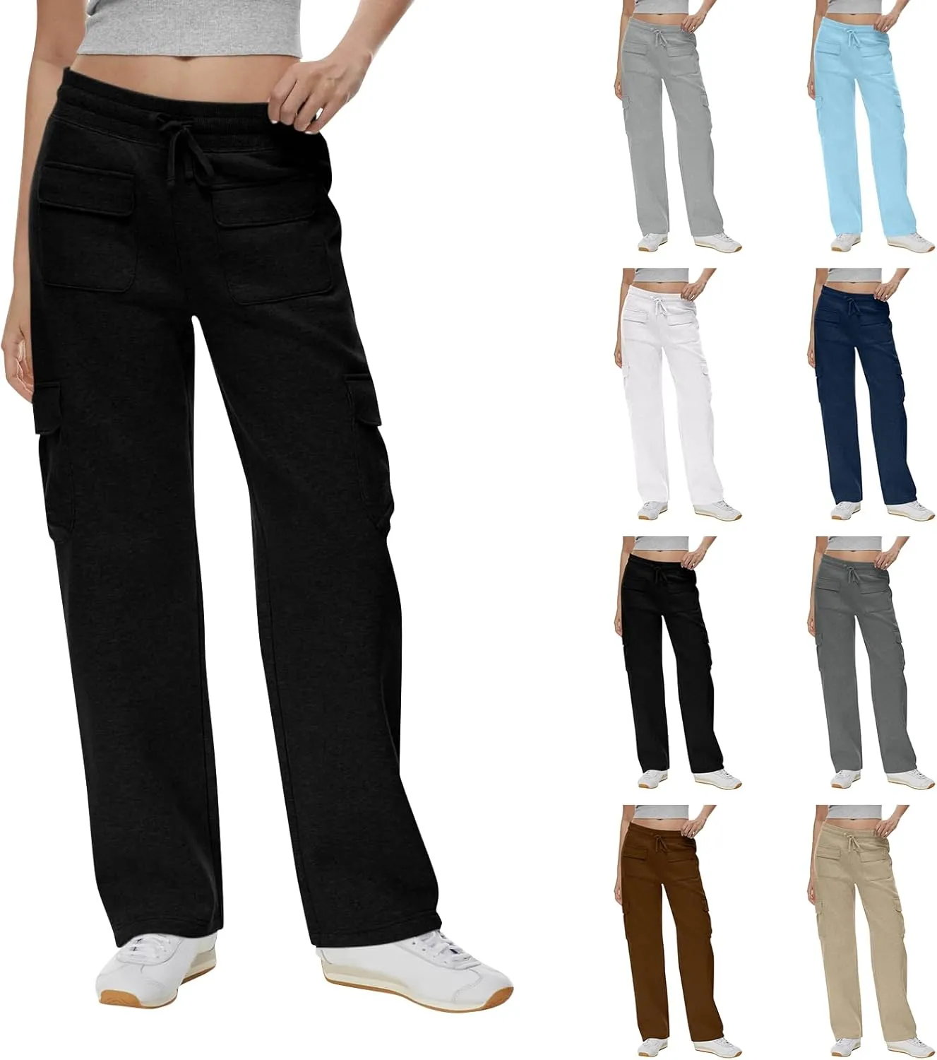 Cargo Sweatpants for Women Fleece Baggy Wide Leg Sweatpants Low Rise Lounge Pants with Pockets Cargo Joggers