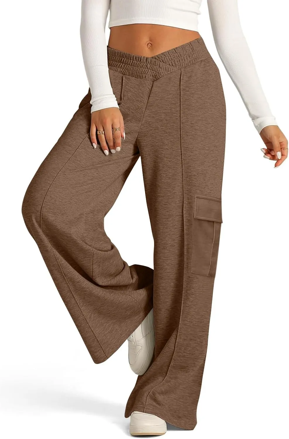 Cargo Sweatpants for Women with Pockets Crossover Baggy Wide Leg Sweatpants Athletic High Waisted Sweat Pants