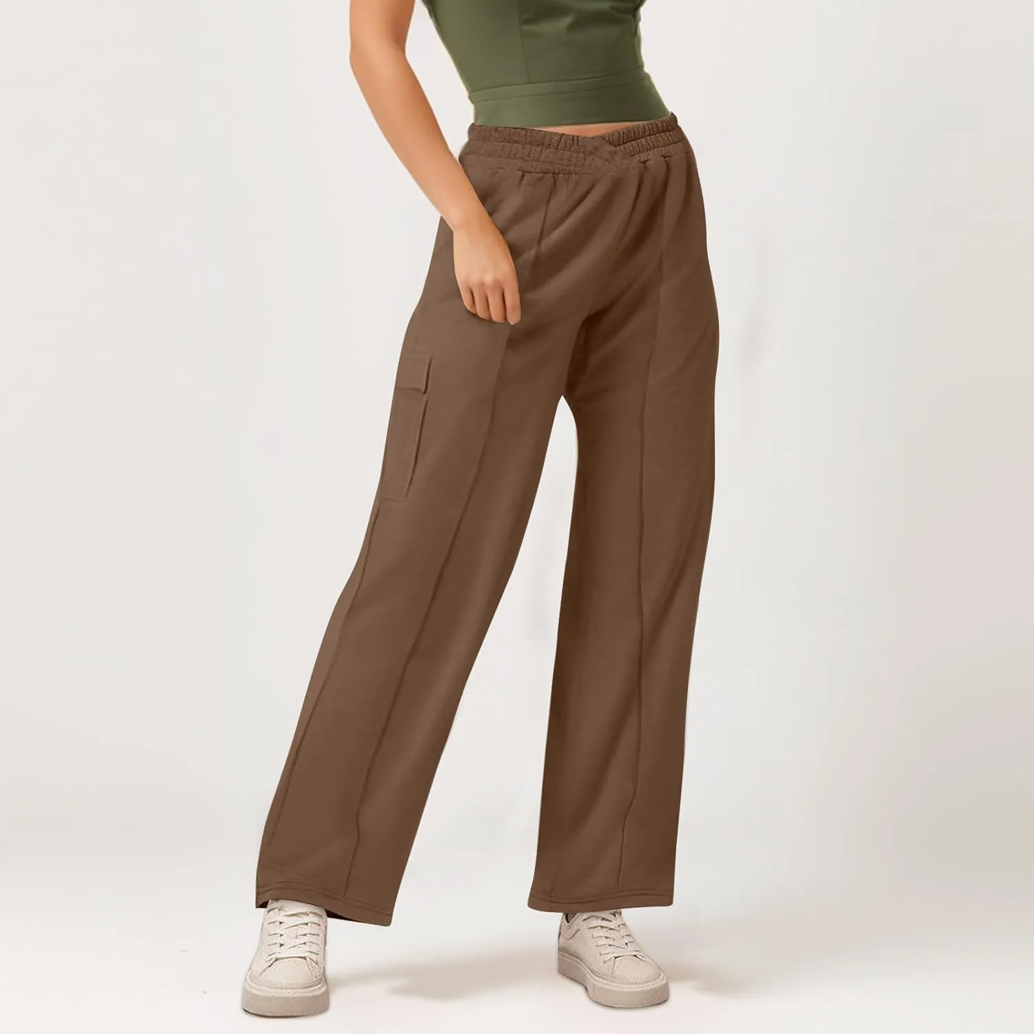Cargo Sweatpants for Women with Pockets Crossover Baggy Wide Leg Sweatpants Athletic High Waisted Sweat Pants