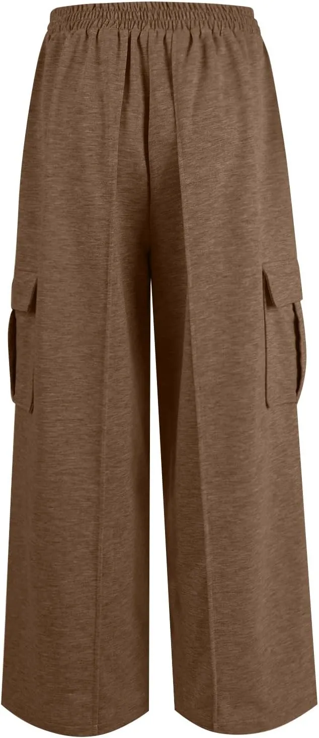 Cargo Sweatpants for Women with Pockets Crossover Baggy Wide Leg Sweatpants Athletic High Waisted Sweat Pants