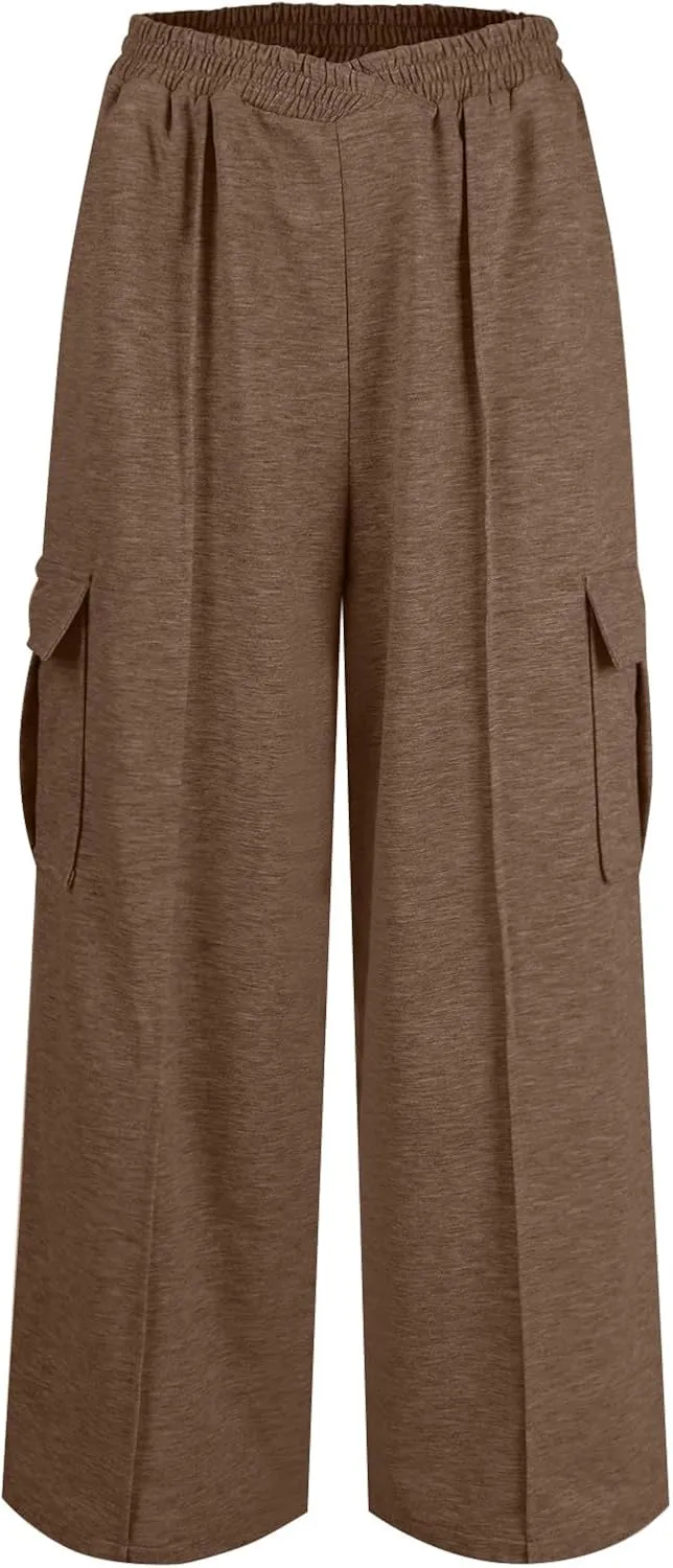 Cargo Sweatpants for Women with Pockets Crossover Baggy Wide Leg Sweatpants Athletic High Waisted Sweat Pants