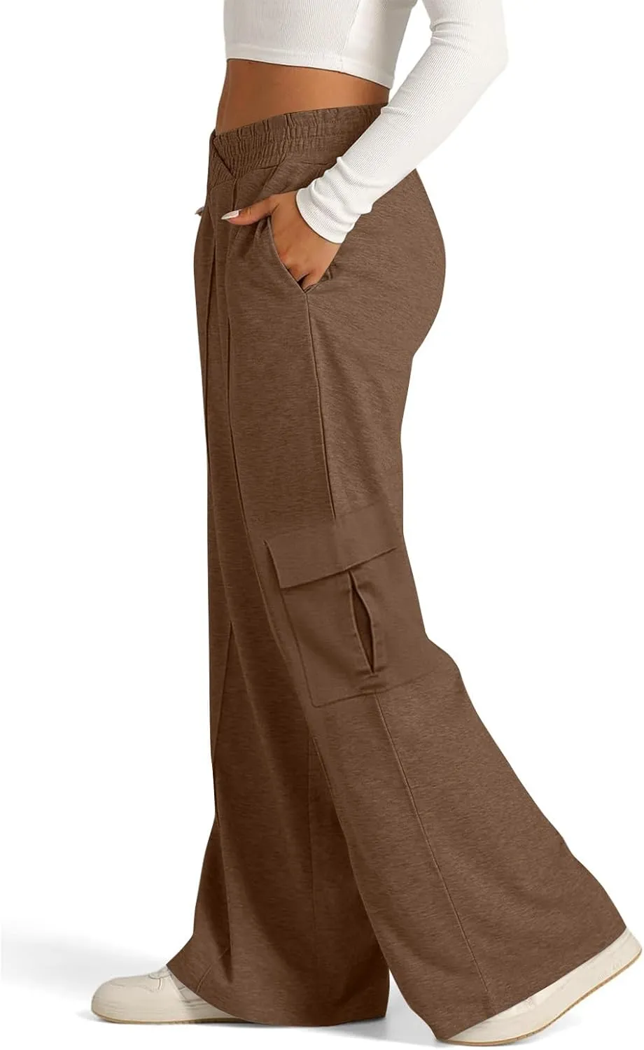 Cargo Sweatpants for Women with Pockets Crossover Baggy Wide Leg Sweatpants Athletic High Waisted Sweat Pants