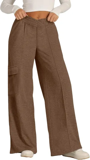 Cargo Sweatpants for Women with Pockets Crossover Baggy Wide Leg Sweatpants Athletic High Waisted Sweat Pants