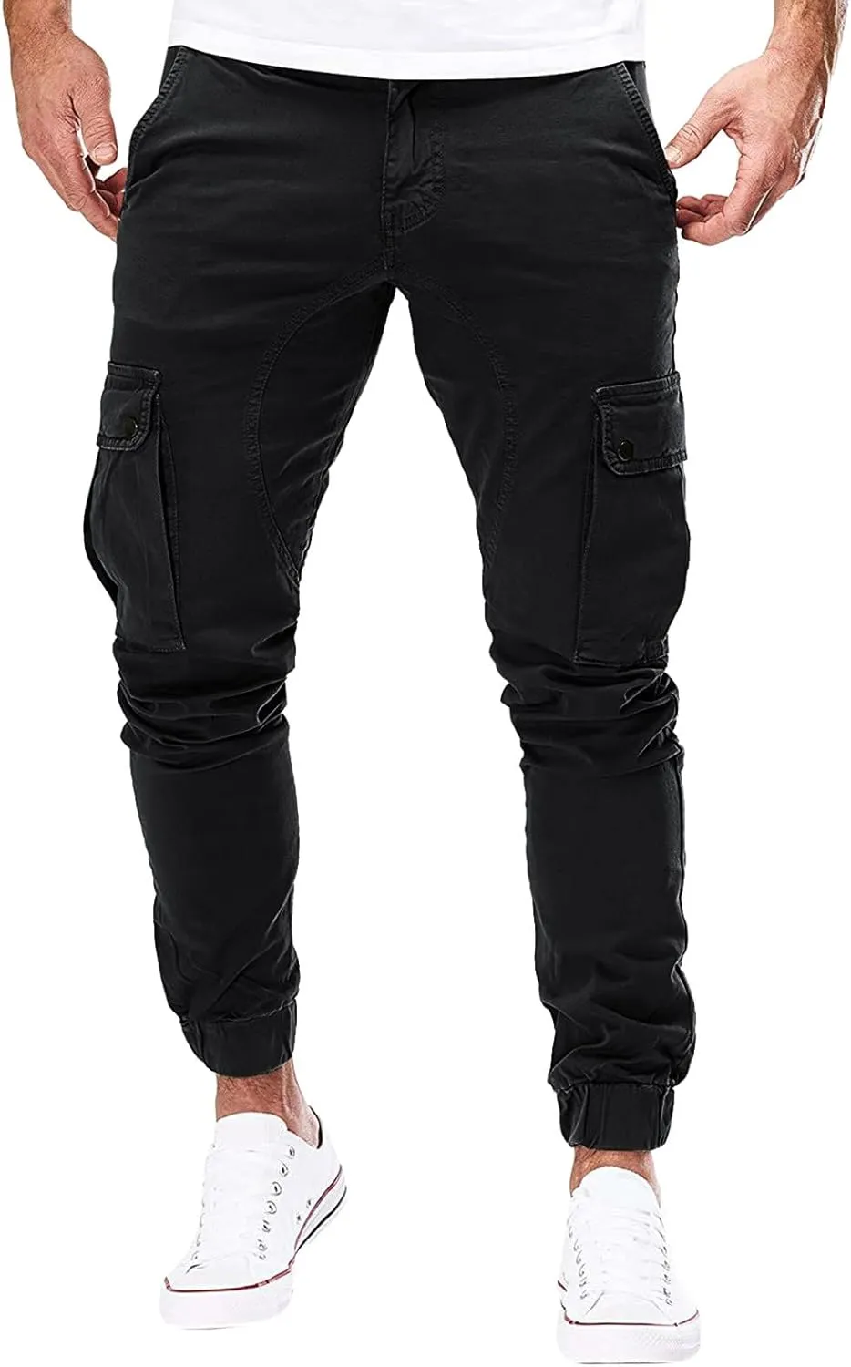 Cargo Trousers for Men Running Men's Joggers Pants with Deep Zip Pockets Recycled Polyester Athletic Pants Loose-fit