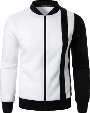 Casual Bomber Jackets for Men 2024 Trendy Colorblock Slim Fit Lightweight Waffle Varsity Jacket Fall Coat with Zipper