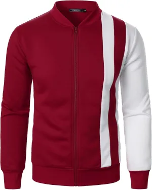 Casual Bomber Jackets for Men 2024 Trendy Colorblock Slim Fit Lightweight Waffle Varsity Jacket Fall Coat with Zipper