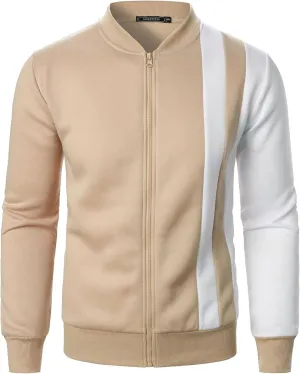 Casual Bomber Jackets for Men 2024 Trendy Colorblock Slim Fit Lightweight Waffle Varsity Jacket Fall Coat with Zipper