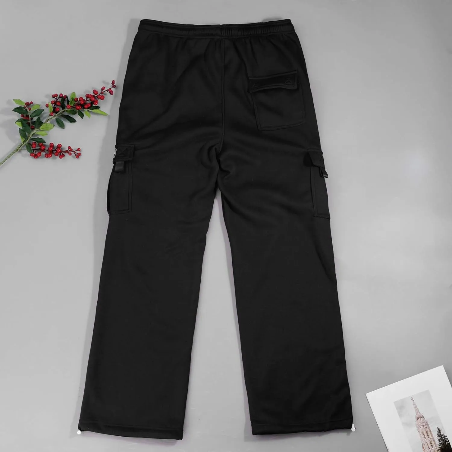 Casual Cargo Sweatpants for Men Plus Size Drawstring Waist Open Bottom Sweatpants Baggy Lounge Pants with Pockets