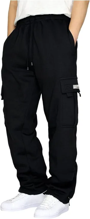 Casual Cargo Sweatpants for Men Plus Size Drawstring Waist Open Bottom Sweatpants Baggy Lounge Pants with Pockets
