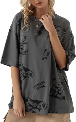Casual Graphic Tees for Women Men T Shirts Short Sleeve Summer Bear Tops Loose Fit Cute Couple