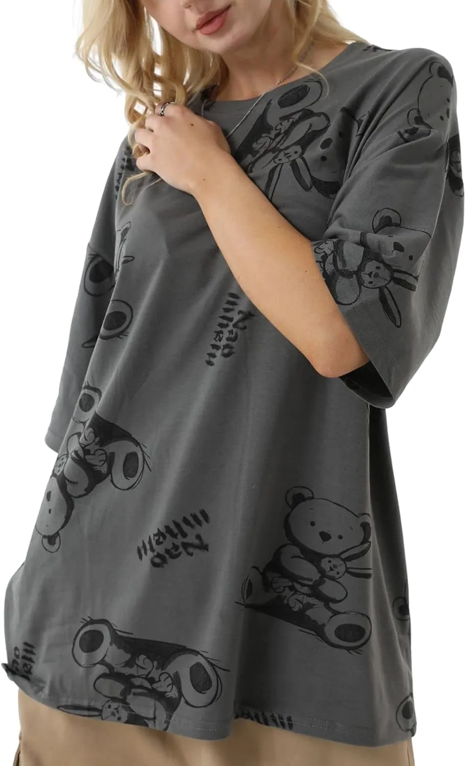 Casual Graphic Tees for Women Men T Shirts Short Sleeve Summer Bear Tops Loose Fit Cute Couple