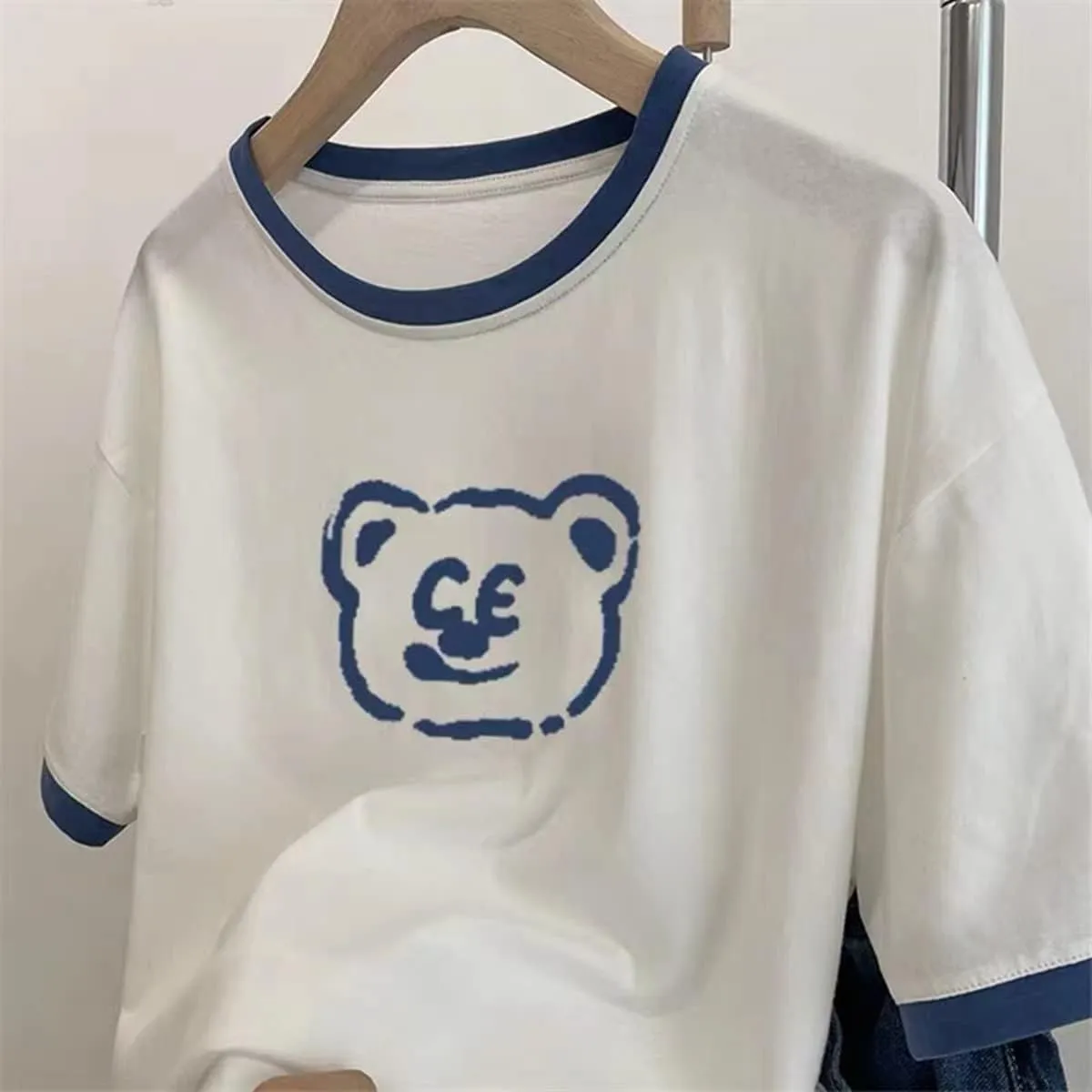 Casual Graphic Tees for Women Men T Shirts Short Sleeve Summer Bear Tops Loose Fit Cute Couple