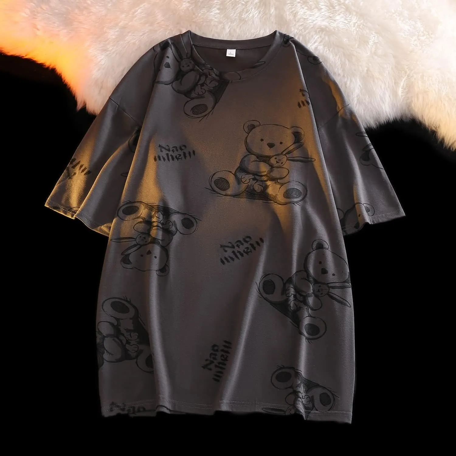 Casual Graphic Tees for Women Men T Shirts Short Sleeve Summer Bear Tops Loose Fit Cute Couple