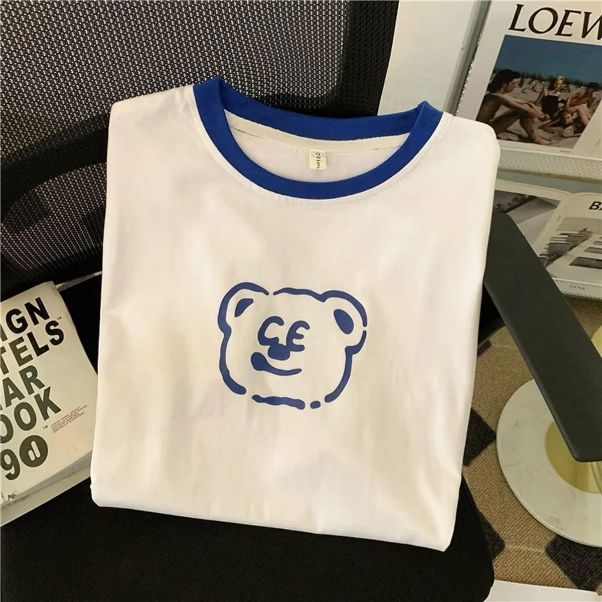 Casual Graphic Tees for Women Men T Shirts Short Sleeve Summer Bear Tops Loose Fit Cute Couple