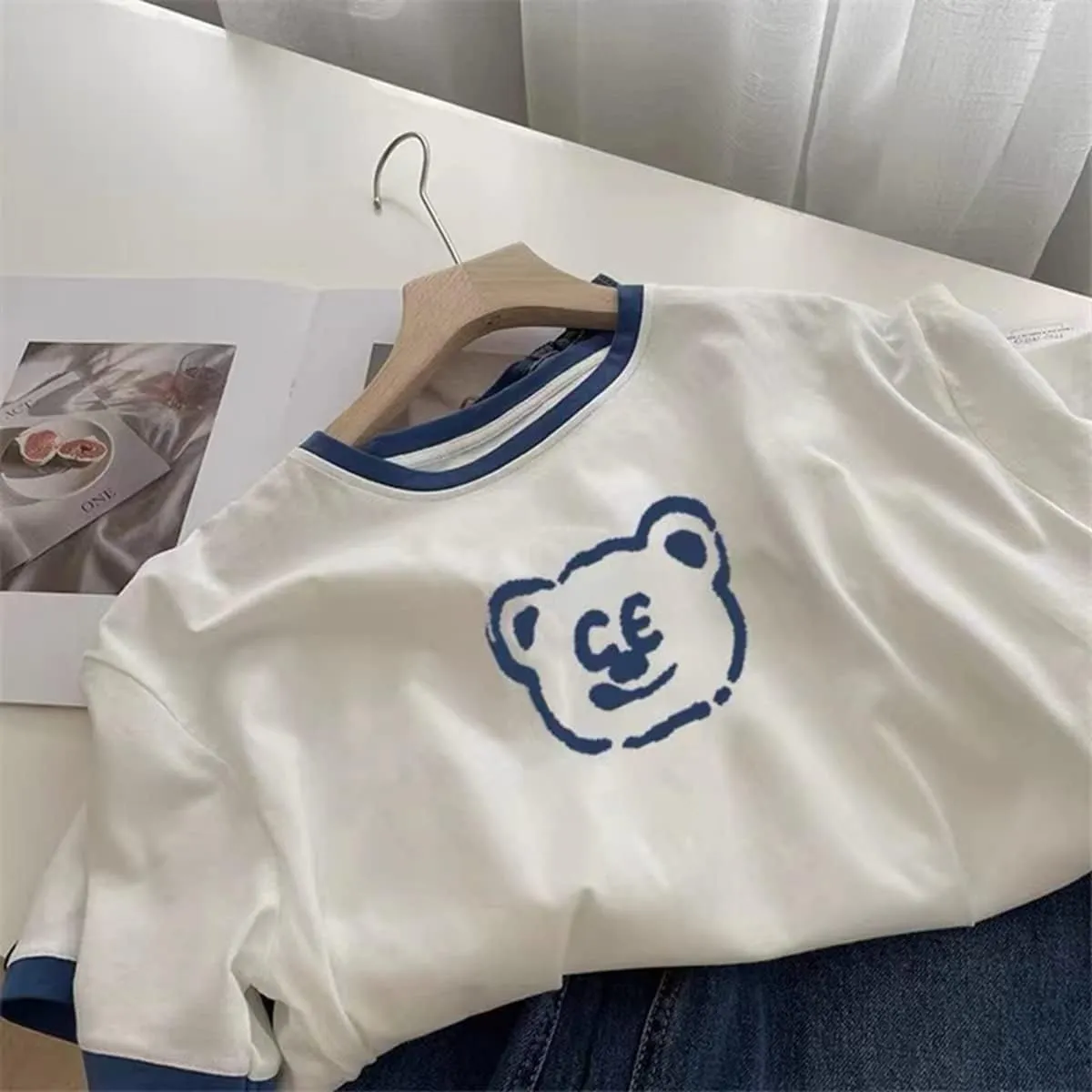 Casual Graphic Tees for Women Men T Shirts Short Sleeve Summer Bear Tops Loose Fit Cute Couple