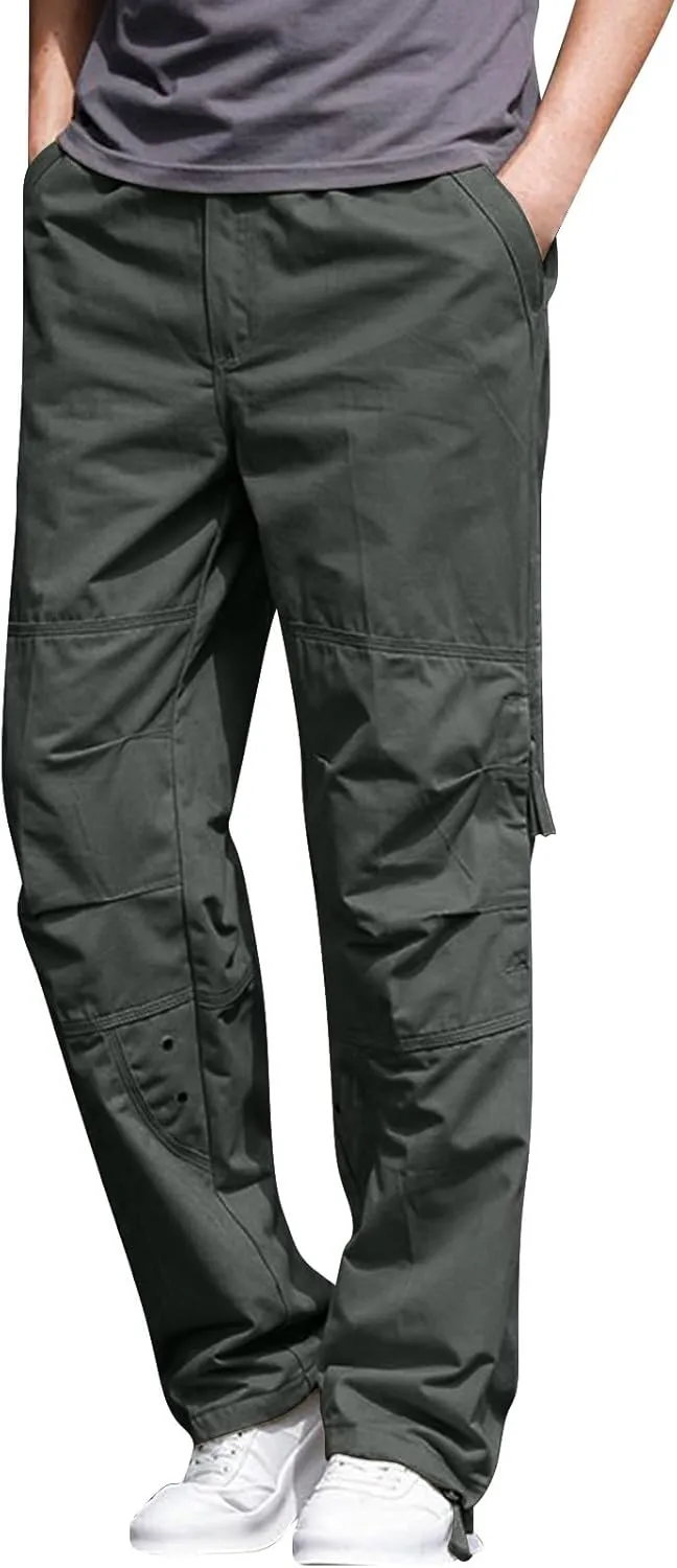 Casual Hiking Pants for Men Stretch Relaxed Fit Cotton Ripstop Tactical Pants Outdoor Work Long Trousers with Pockets