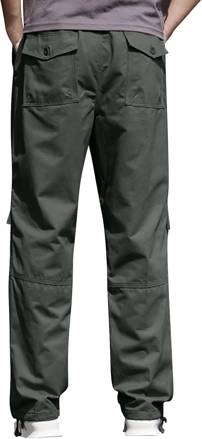 Casual Hiking Pants for Men Stretch Relaxed Fit Cotton Ripstop Tactical Pants Outdoor Work Long Trousers with Pockets