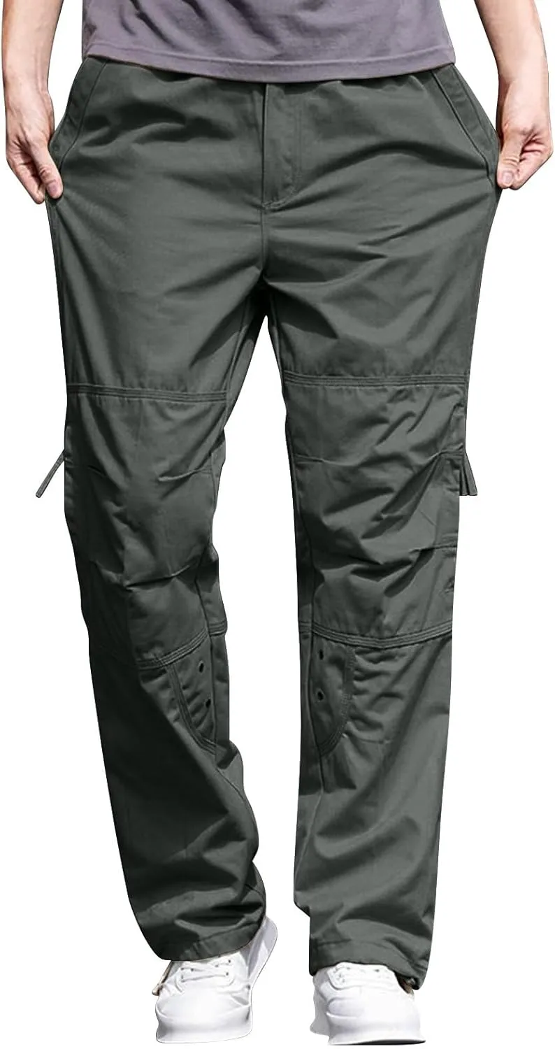 Casual Hiking Pants for Men Stretch Relaxed Fit Cotton Ripstop Tactical Pants Outdoor Work Long Trousers with Pockets