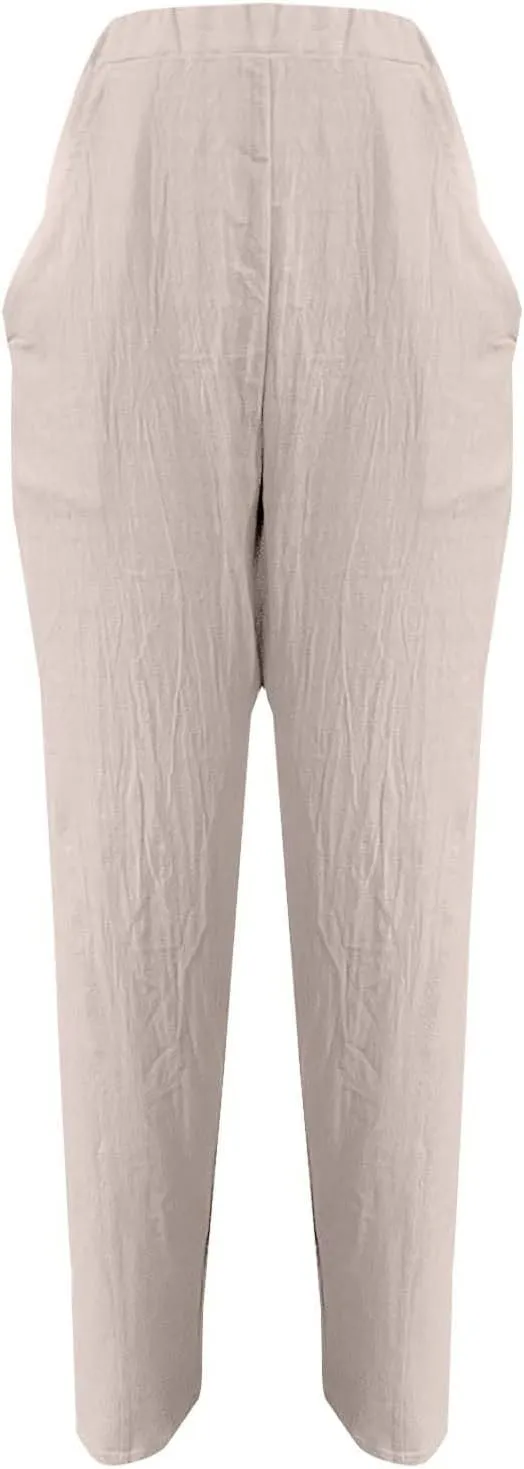 Casual Linen Barrel Pants for Women Summer Baggy Lantern Tapered Pants Loose Ankle Trousers Lounge Slacks with Pocket