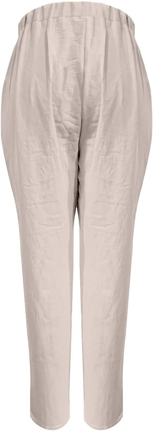 Casual Linen Barrel Pants for Women Summer Baggy Lantern Tapered Pants Loose Ankle Trousers Lounge Slacks with Pocket