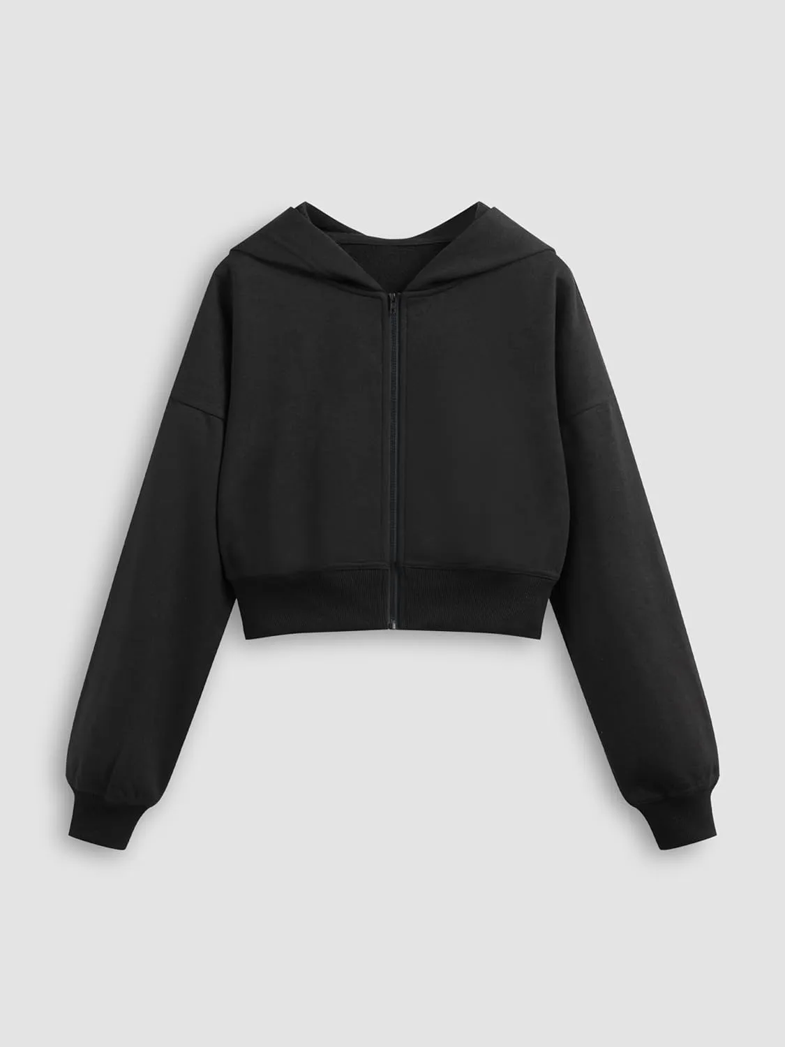 CIDER Terry Solid Zipper Crop Hoodie
