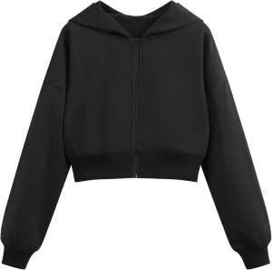 CIDER Terry Solid Zipper Crop Hoodie