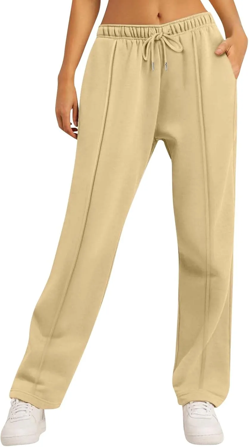 Classic Straight Leg Slacks Lady Travel Fall Elasticated Waist Overalls for Women Solid Color Fit Stretchy