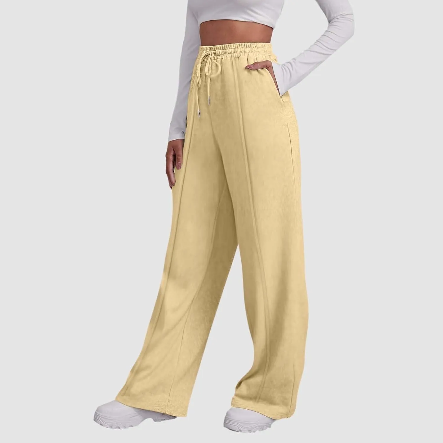 Classic Straight Leg Slacks Lady Travel Fall Elasticated Waist Overalls for Women Solid Color Fit Stretchy