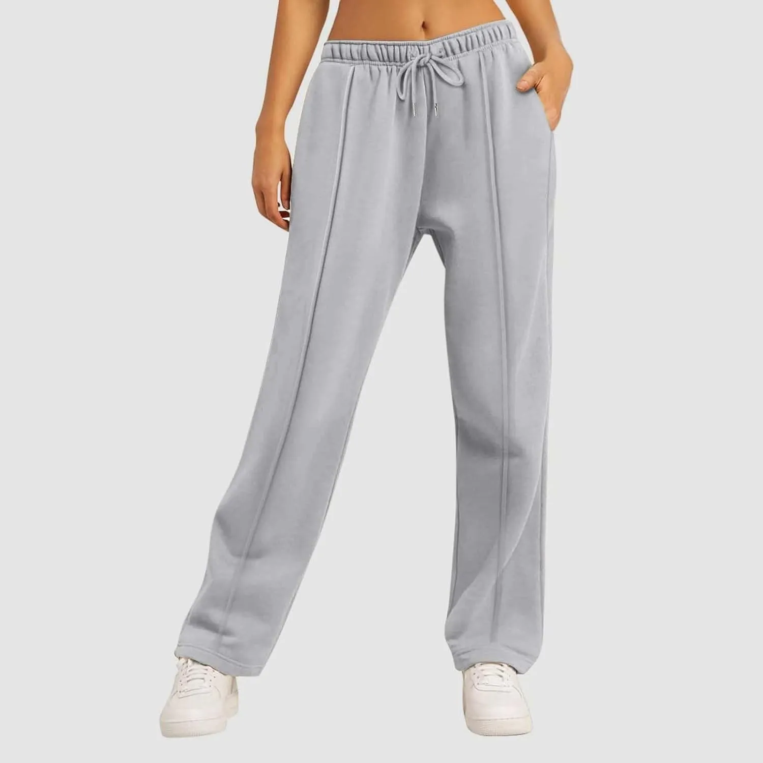 Classic Straight Leg Slacks Lady Travel Fall Elasticated Waist Overalls for Women Solid Color Fit Stretchy