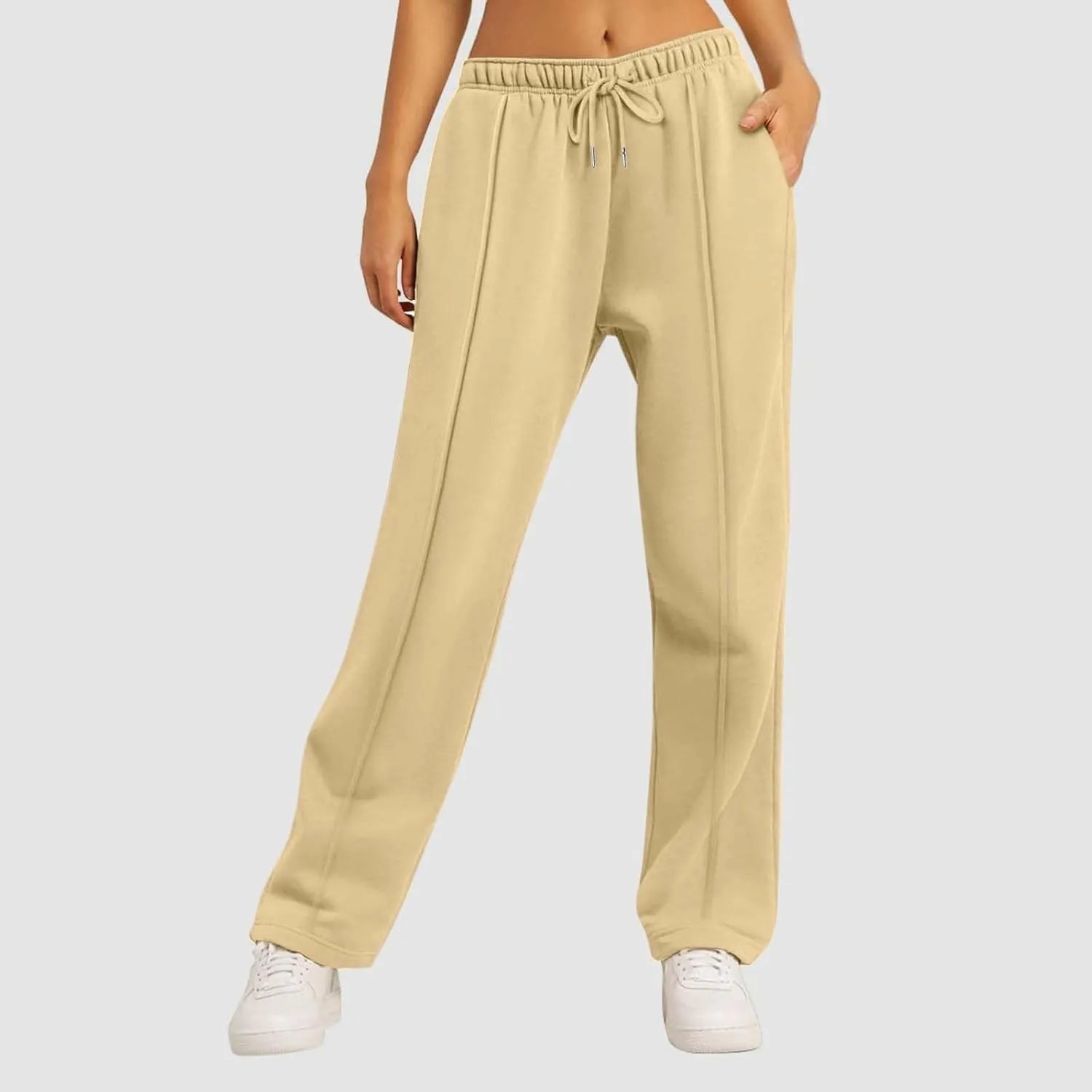 Classic Straight Leg Slacks Lady Travel Fall Elasticated Waist Overalls for Women Solid Color Fit Stretchy